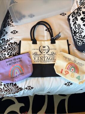 Brand new Vintage 1984 Canvas Tote with Rainbow Pouches